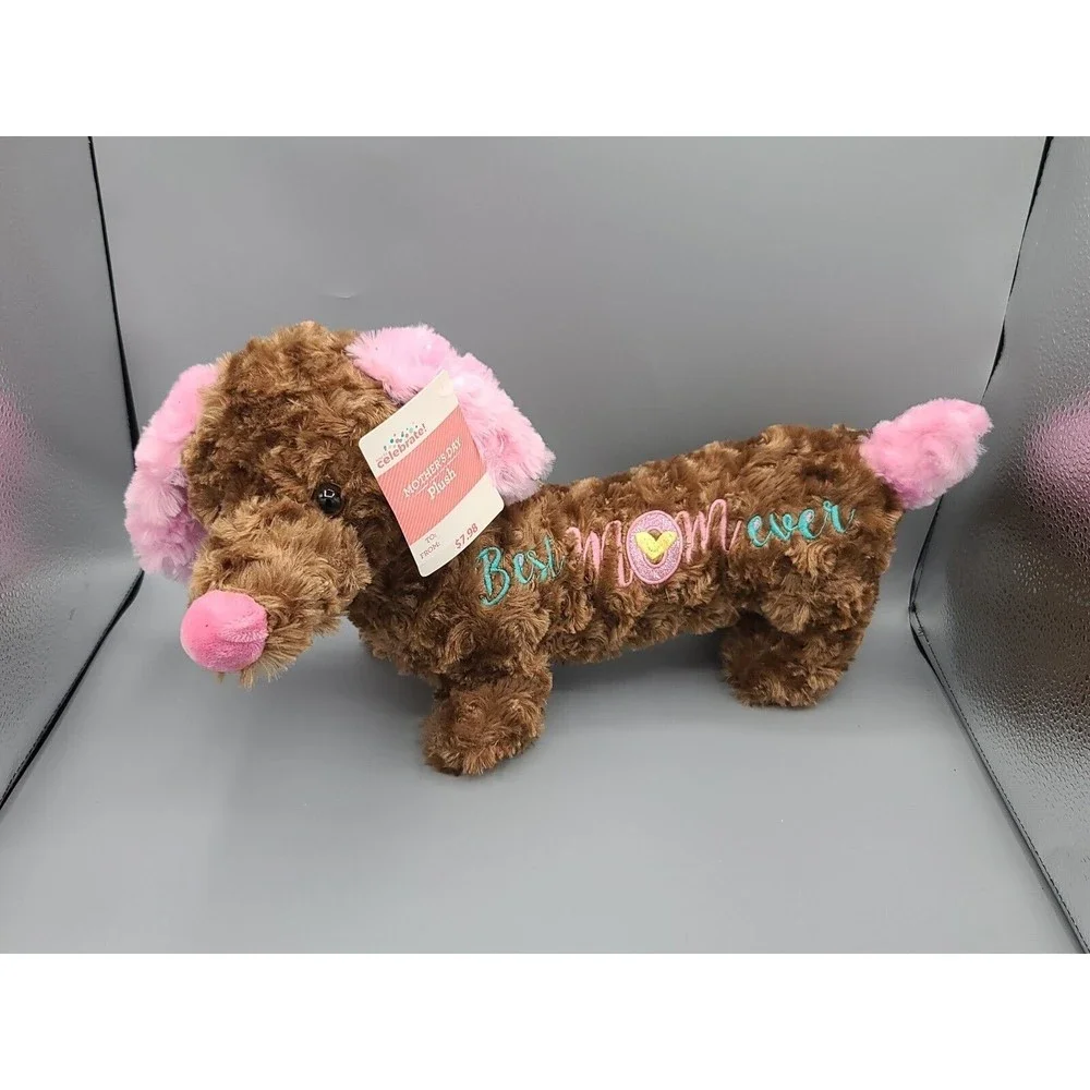 MTY Intl Dachshund Best Mom Ever Plush Stuffed Animal Pink Brown 18 Inch